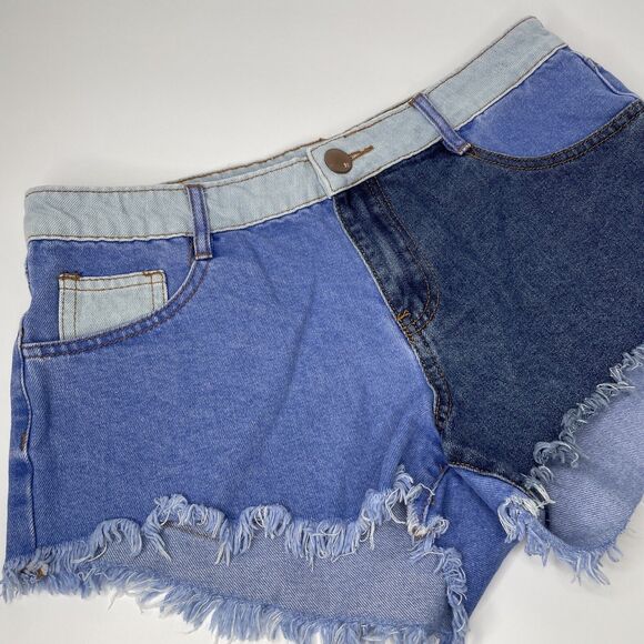Cotton On Denim Shorts Womens 6 Blue Color Block Frayed Cotton Western Dukes - Picture 4 of 8
